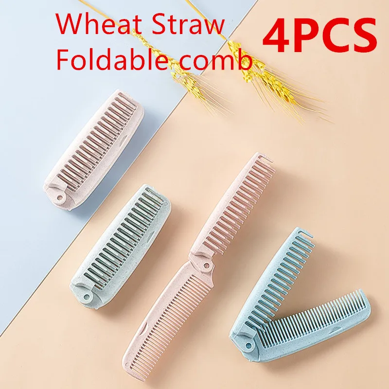 

4 PCS Wheat Straw Foldable Hair & Makeup Comb Portable, Eco-Friendly, For Men & Women - Perfect for Travel Hotel Use