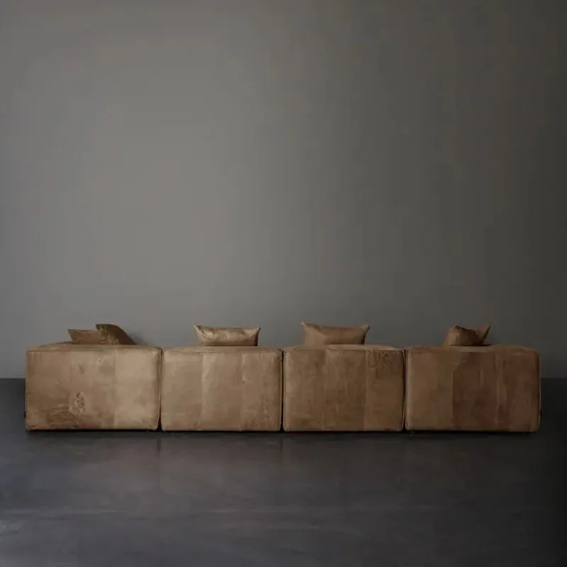 Sofa villa large flat floor living room first layer cowhide module combination