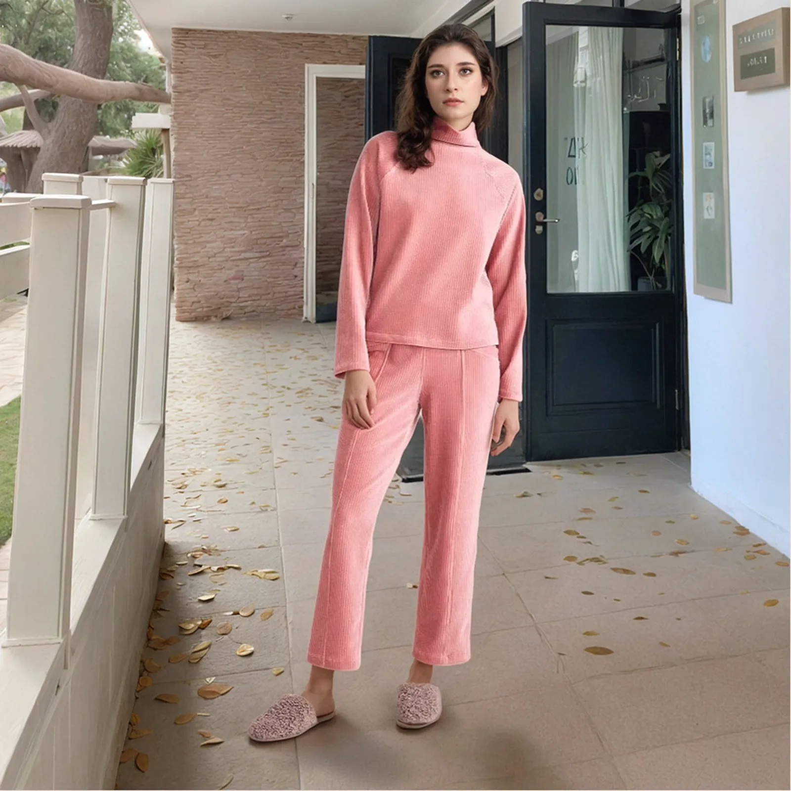 Talbots Cozy High Neck Ribbed Sweater Set For Women Autumn Winter Casual Long Sleeve Two Piece Outfit Knit Pullover Tracksuit