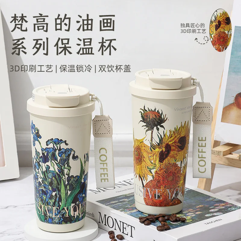 530ml Flower Women Coffee Cup Home Portable Large Capacity Double Drink Insulated Water Cup 316 Stainless Steel Insulated Cups