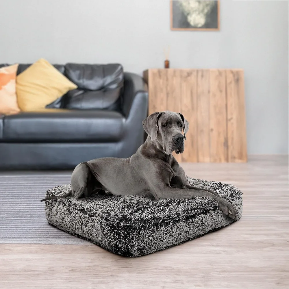 Rectangle Dog Bed - Extra Plush Faux Fur Dog Bean Bag Bed - Fluffy Dog Beds for Large Dogs