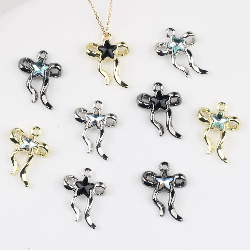 

10pcs Simple Cute Bow Stars Shape Pendant Earring Necklace Jewelry Making Accessories DIY Handmade Ornament Craft Fashion Gifts