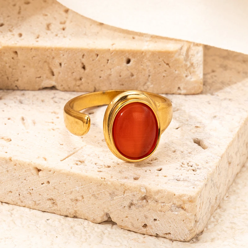 ENSHIR 316L الفولاذ المقاوم للصدأ حجر ملون حلقة مستديرة للنساء الرجال تصميم بسيط متخصص مجوهرات هدايا بالجملة