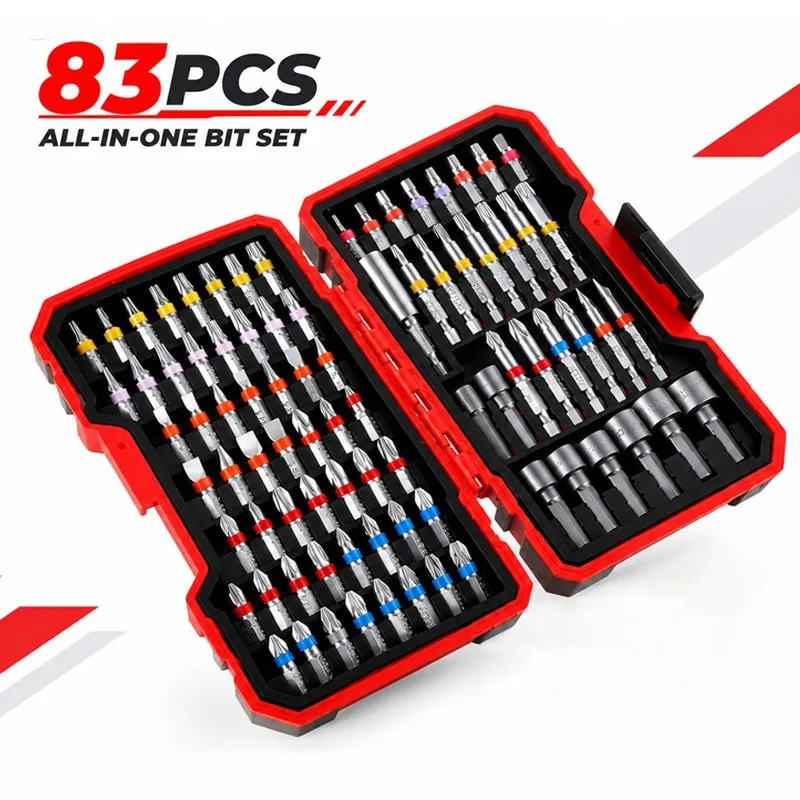 83Pcs 1/4Inch Drive Screwdriver Bit Socket Set CR-V Steel Complete Tool Kit for Household Auto Repair Mechanical Maintenance Use