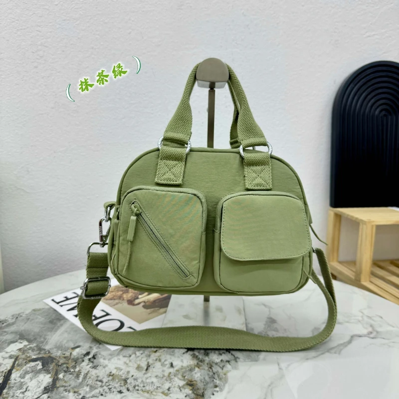 

Стильная ручная женская сумка через плечо большой емкости, нейлоновые сумки-мессенджеры, универсальные однотонные сумки с двумя ремнями