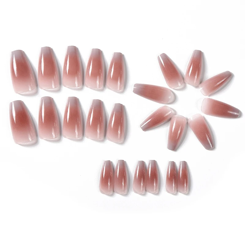 24Pcs Gradient Mid Trapezoid Press On Nails Gel Reusable Nail Tips Temperament Women Full Finished False Nails