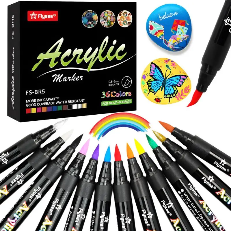 12/24/36 Color Brush Tip Acrylic Paint Pens, Paint Markers for Lettering and Creative Painting, Suitable for Rock, Cup, Ceramic, Glass, and Other Materials