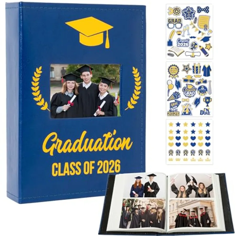 

Class of 2026 Graduation Photo Album Holds with Stickers, 200 Pocket 4 x 6 Inch Memory Photo Books, 2026 Graduation Leather Alb