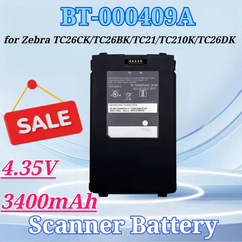 4.35V 3400mAh BT-000409A High Quality Barcode Scanner Battery for Zebra TC26CK TC26BK TC21 TC210K TC26DK TC26EK