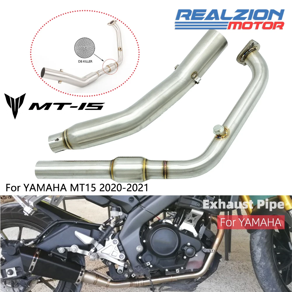 REALZION MT-15 R15 V3 Exhaust Pipe Motorcycle Exhaust Middle Silp On Pipe Front Pipe Full Set For Yamaha YZF MT15 2020 2021