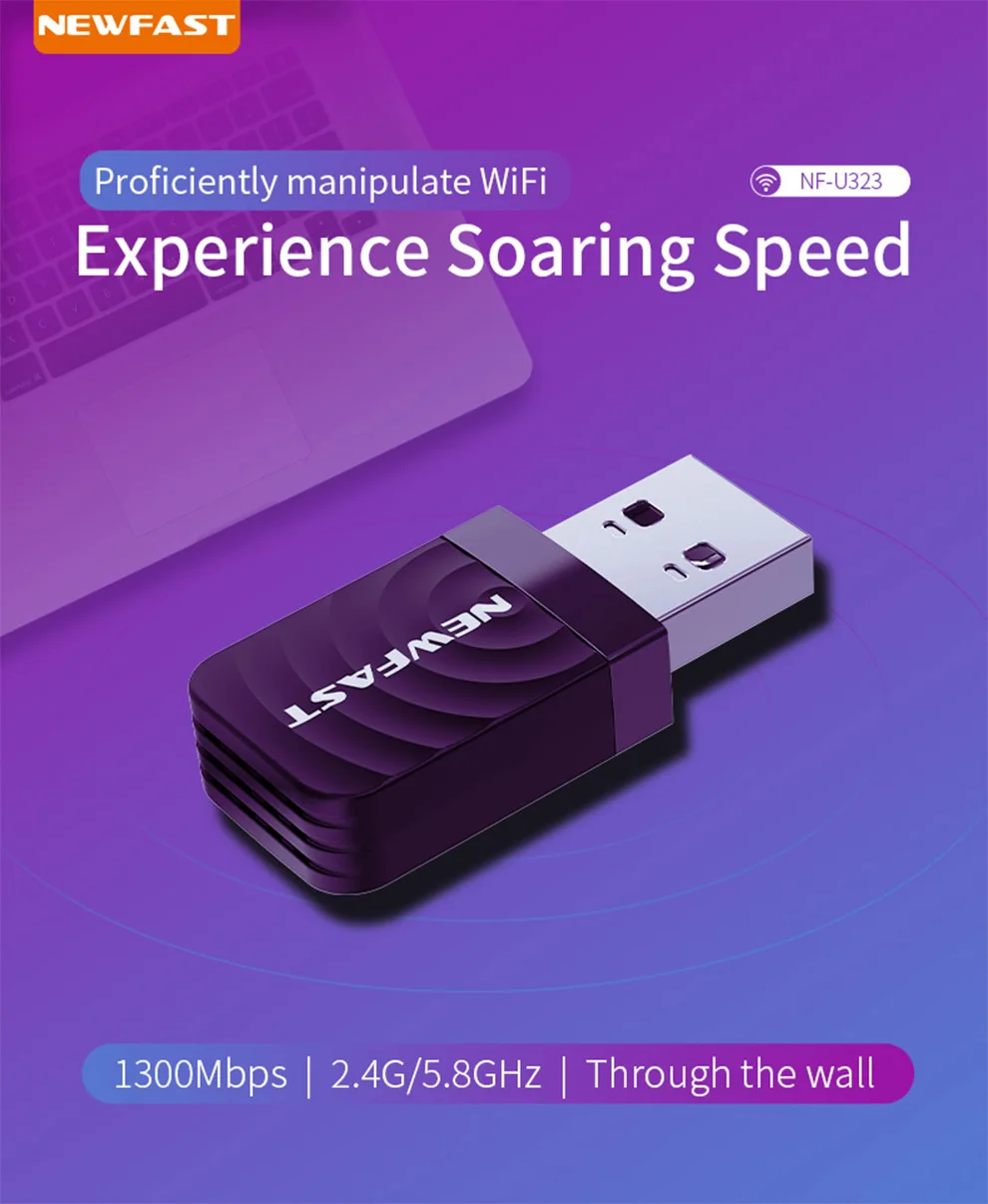 Newfast 1300Mbps USB WiFi Adapter Dual-band WIFI Reciver USB3.0 Network Card For Desktop Laptop Win7/8/10/11 MAC PC Mini Dongle