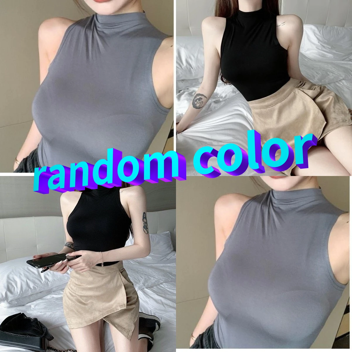 Sexy Tank Top Solid Halter Crop Tops Women Summer Camis Turtleneck