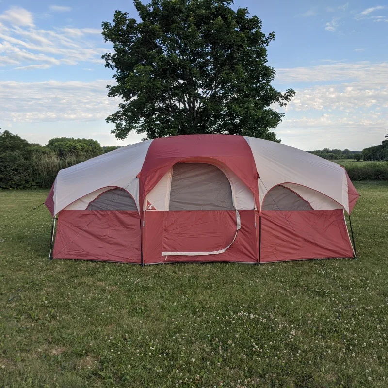 خيمة مخصصة مع غرفتين وغرفة معيشة واحدة للتخييم في الهواء الطلق مع خيمة تخييم للحماية من المطر والشمس تتسع لـ 4-8 أشخاص