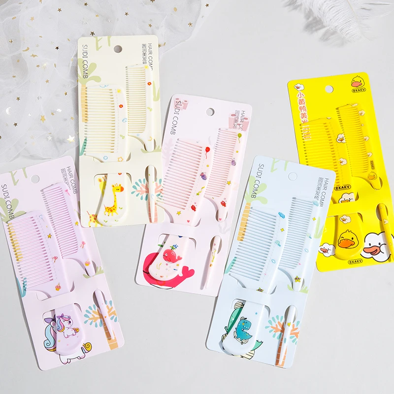 2Pcs Hair Comb Set, Cartoon Unicorn Detangling Comb & Rat Tail Comb,  Hair Care Tools for Girls, Portable Hair Accessories