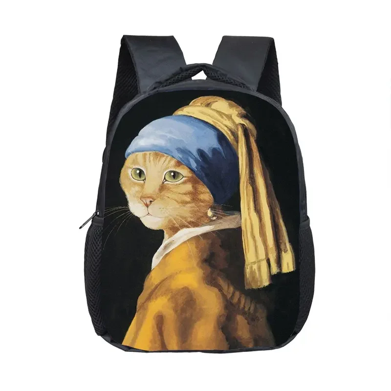 Funny Mona Lisa Cat Backpack Cute Cat School Bags For Kids Orthopedic Backpack Schoolbag In Primary Kindergarten Mini backpack