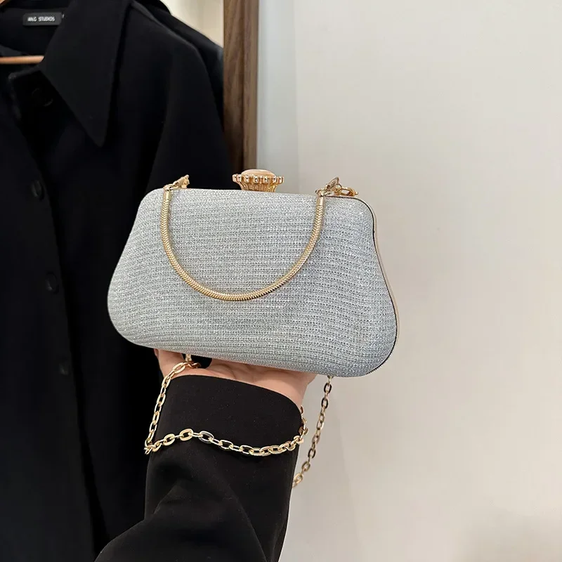 Bolso de noche de lujo de alto diseño para mujer, bolso con purpurina para fiesta y banquete, bolso de mano para boda, bolso de hombro, Bolsas con cadena