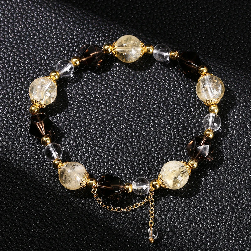 JD Natural Citrine Smoky Quartz Faceted Shape Beads Strand Bracelet Women Bohemia Handmade Healing Chain Bangles Party Gifts