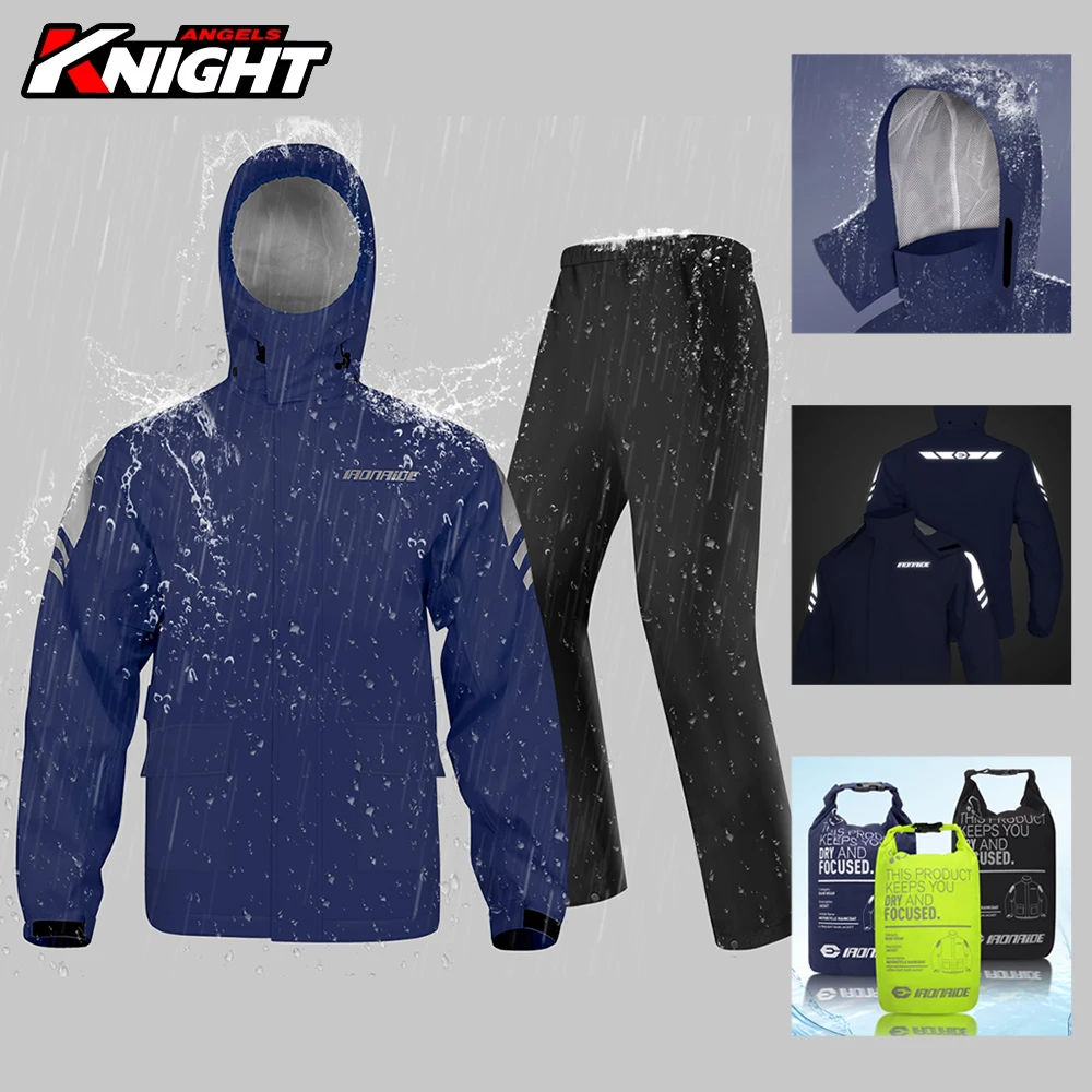 Men's Motorcycle Raincoat Waterproof Lightweight Outdoor Riding Full Body Split Raincoat Reflective Motorbike Raincoat M-3XL