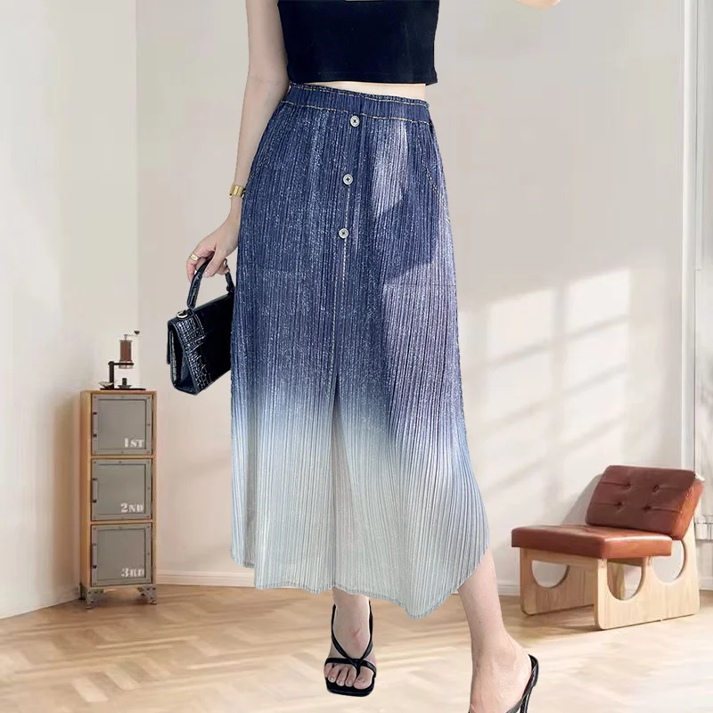 

Miyake Pleated Denim Half Skirt 2025 Summer New Slim Jupe Gradient Denim High Waist Thin Versatile Fashion Pleated Skirt Female