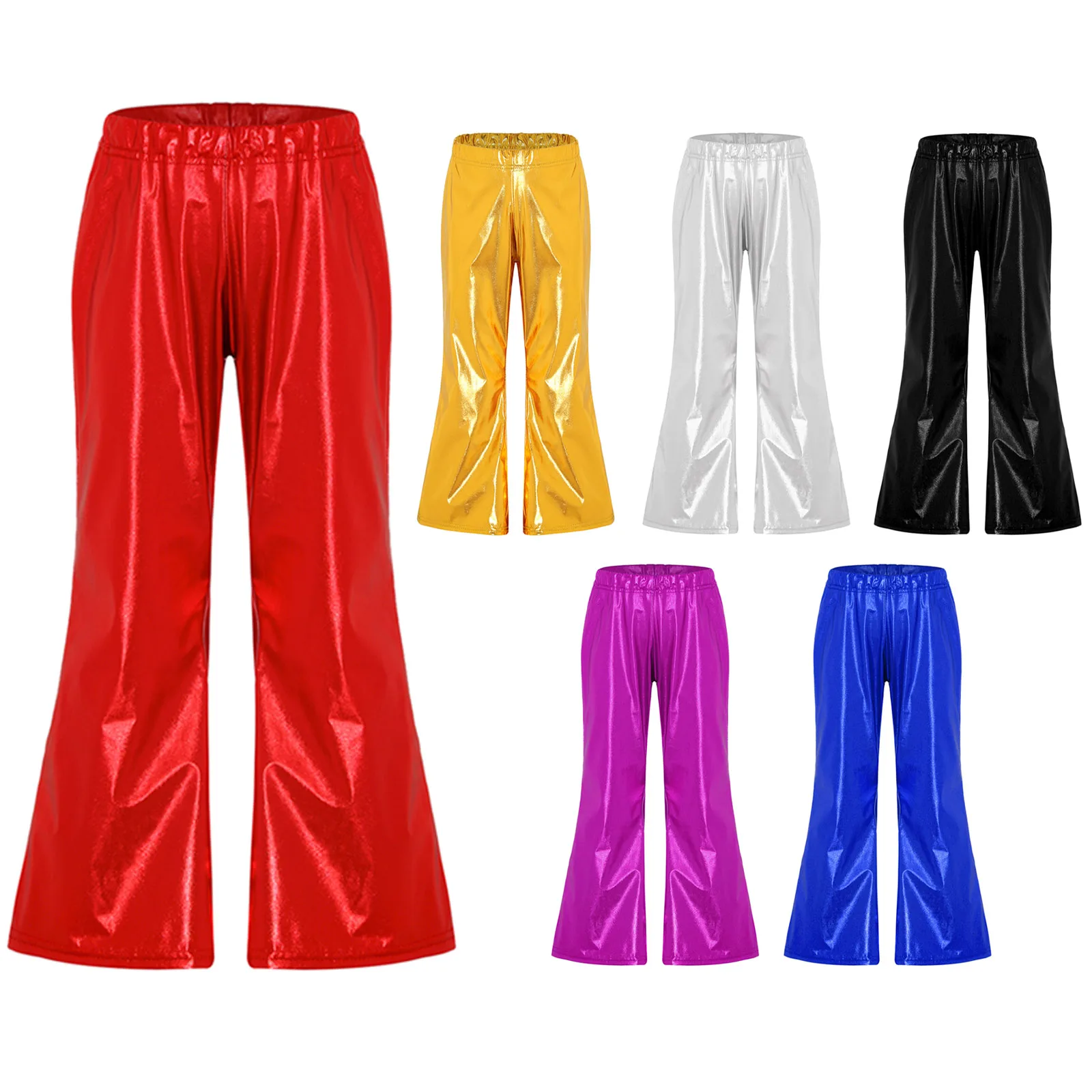 Jazz Dance Hiphop Kids Broek Meisjes Jongens Metallic Shiny Flared Broek Elastische Tailleband-Bell Bodem Broek Tieners Dance Kleding