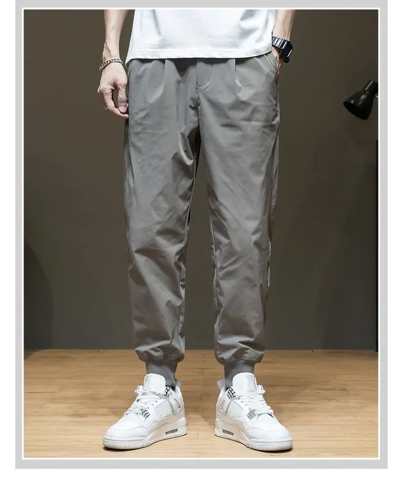 New Spring and Summer Ice Silk Men Loose and Versatile Quick-drying Sports Nine-point Casual Pants