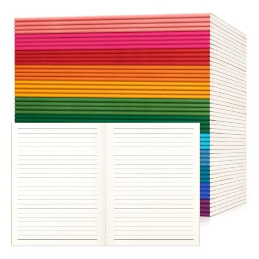 

48 Pack Lined Notebook Journals Bulk, 7-1/2" x 9-3/4", Wide Ruled Paper, 30 Sheets/60 Pages, Kraft Cover with Rainbow Spines, 1