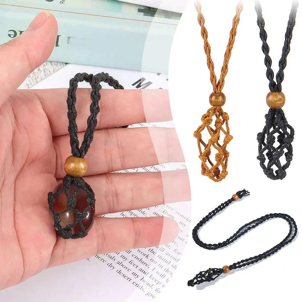 DIY Necklace Cord Empty Meditation Stone Holder Natural Quartz Point Crystals Healing Netted Fish Stone Amulets Indians Cha Z4H5