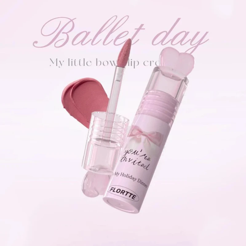 

FLORTTE Little Bow Creamy Series Cosmetic Velvet LipGloss Cream Matte Long Lasting Non Stick Cup Waterproof Pigmented CuteMakeup