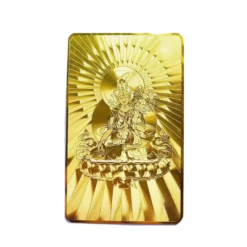 Customized inquiry Custom Luxury Printing Customized Embossing Printing Gold Metal Religious Buddha Card Etching Gold Plated Met