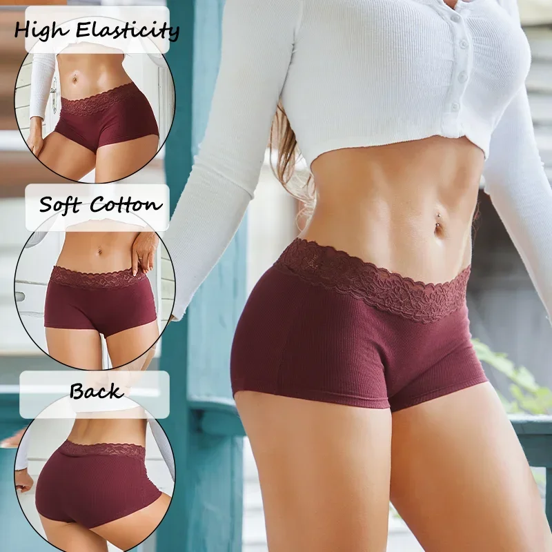 New Women's Cotton Panties Boxers Seamless Boxers Lace Underwear Female Solid Color Briefs Cozy Lingerie Intimate Underpant S-XL image 3