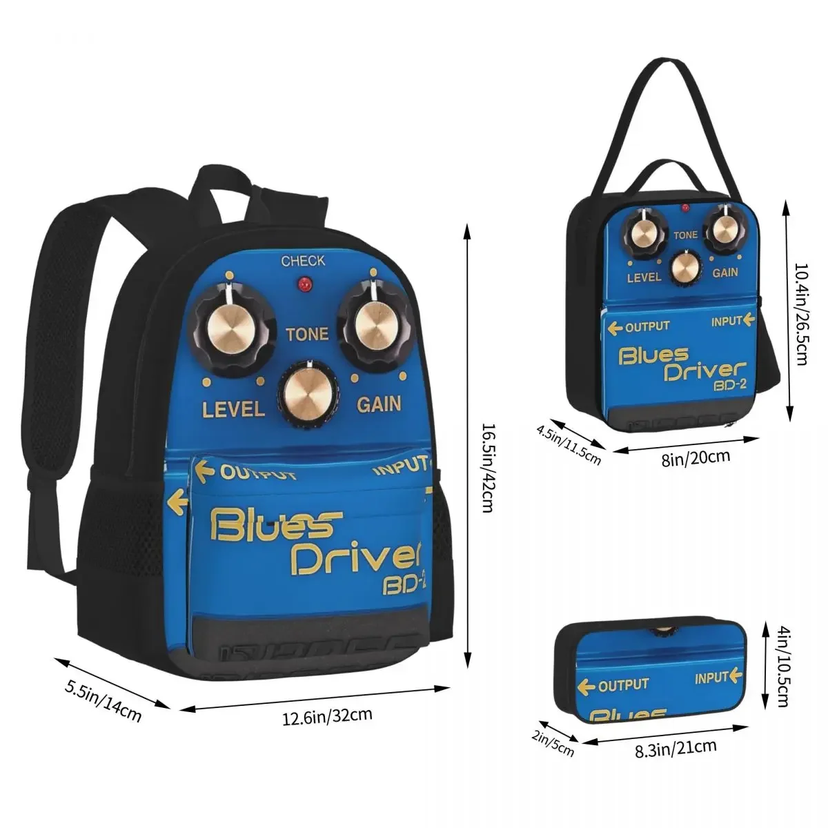 Boss Blues Driver BD-2 Overdrive Bluesbreaker Guitar Pedal Dirty Backpacks Bookbag School Bags Lunch Bag Pen Bag Three-Piece Set