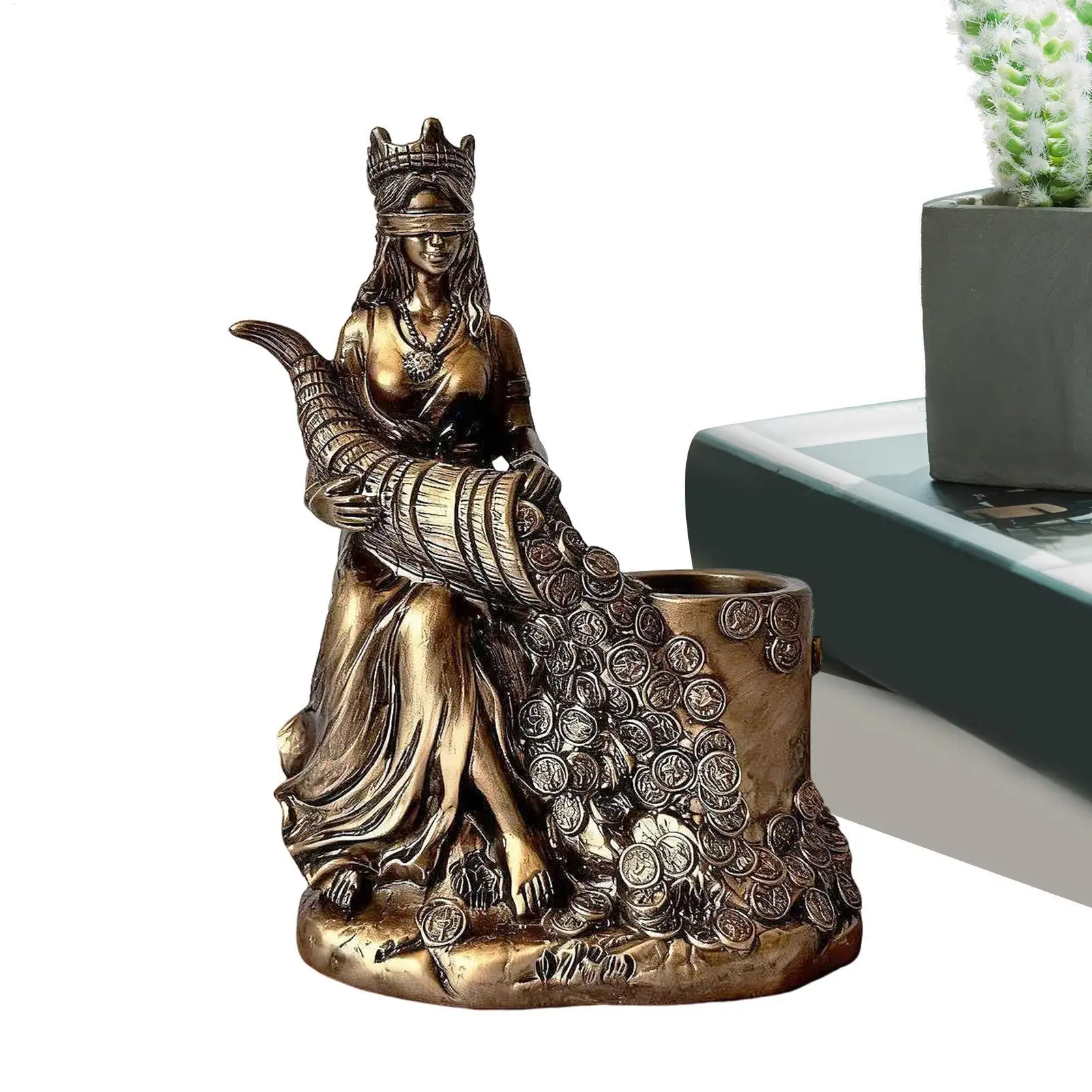 Goddess of Wealth Statue Goddess of Wealth Pen Holder Resin Creative Wealth Symbol Ornament for Home Office Studio Study