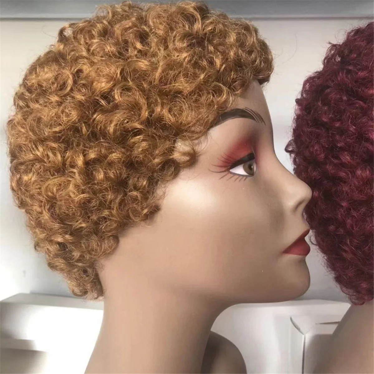 Wig keriting pendek potongan murah untuk wanita Wig Hiar Brasil Wig keriting manusia pendek, merah