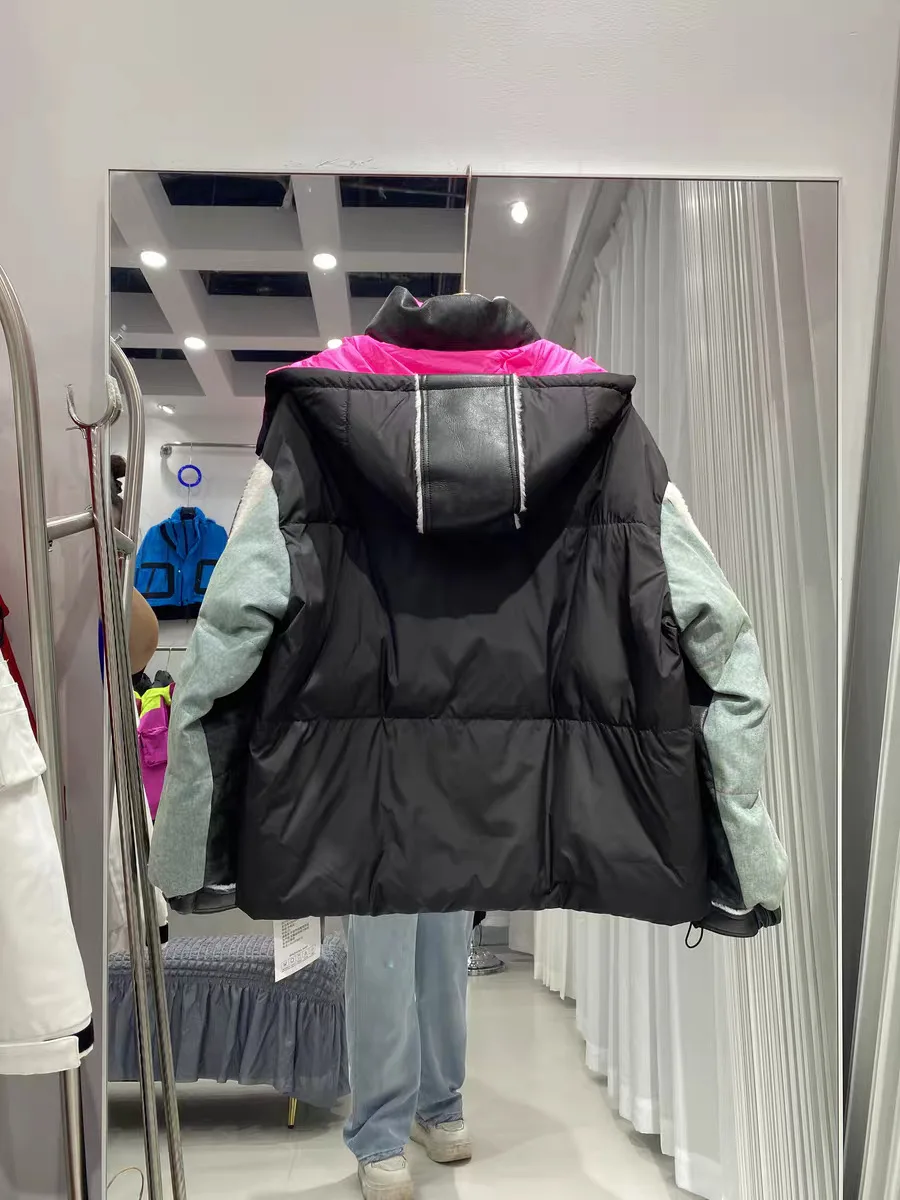 Winter Abnehmbare Kapuze Brief Unten Jacke Weibliche Warme Zipper Stepp Jacke Frauen Weiße Ente Unten Patchwork Parker Outwear Mantel