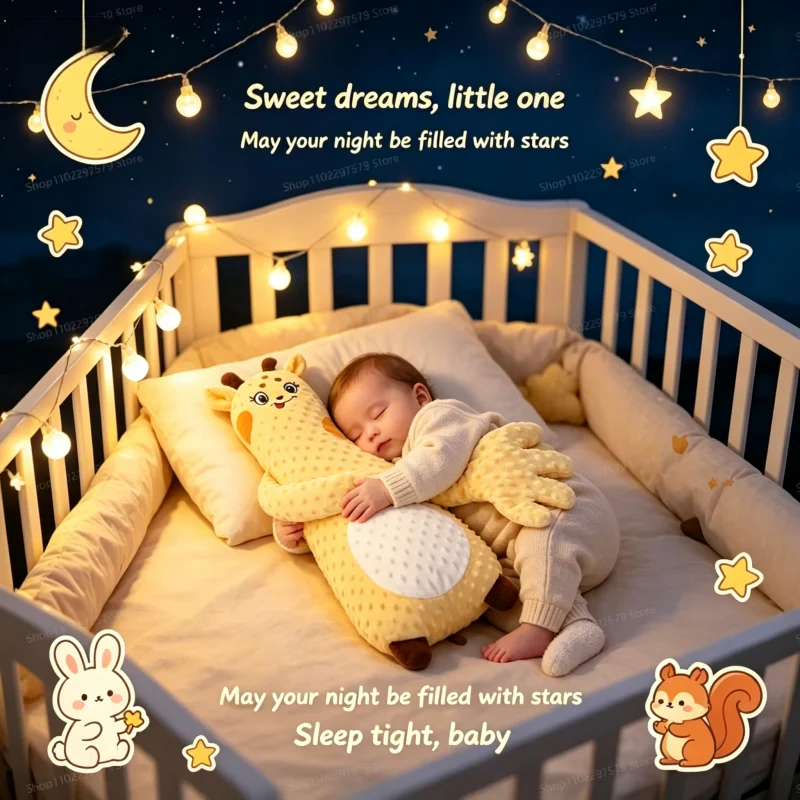 Giraffe Patting Pillow for Baby Soft Plush Cuddly Support Stuffed Animal Soothing Sleep Doll Comfort Toy for Peaceful Night