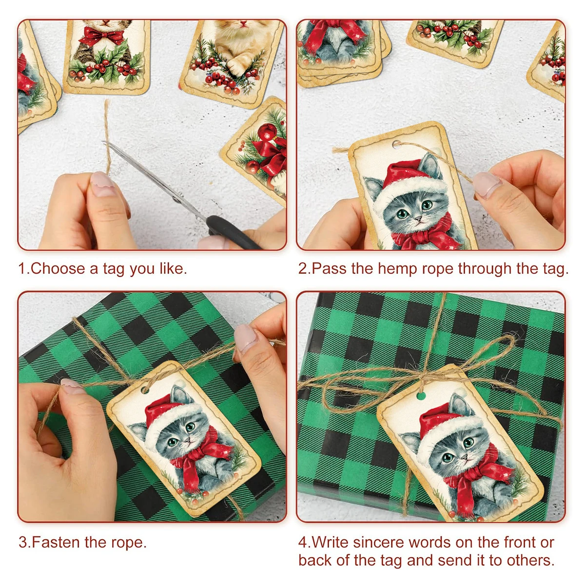 50 Stück Weihnachts-Hängeetiketten zum Aufhängen mit niedlichen Katzen, Etiketten für Weihnachtsbaumschmuck, Geschenkkarten, Geschenkverpackungen, Gastgeschenke für Zuhause, Party-Dekoration – Detail 4