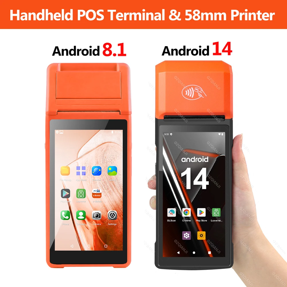 Handheld Android POS PDA Terminal 58mm Receipt Bill Thermal Printer All in one with NFC Camera 1D 2D Barcode Reader optional