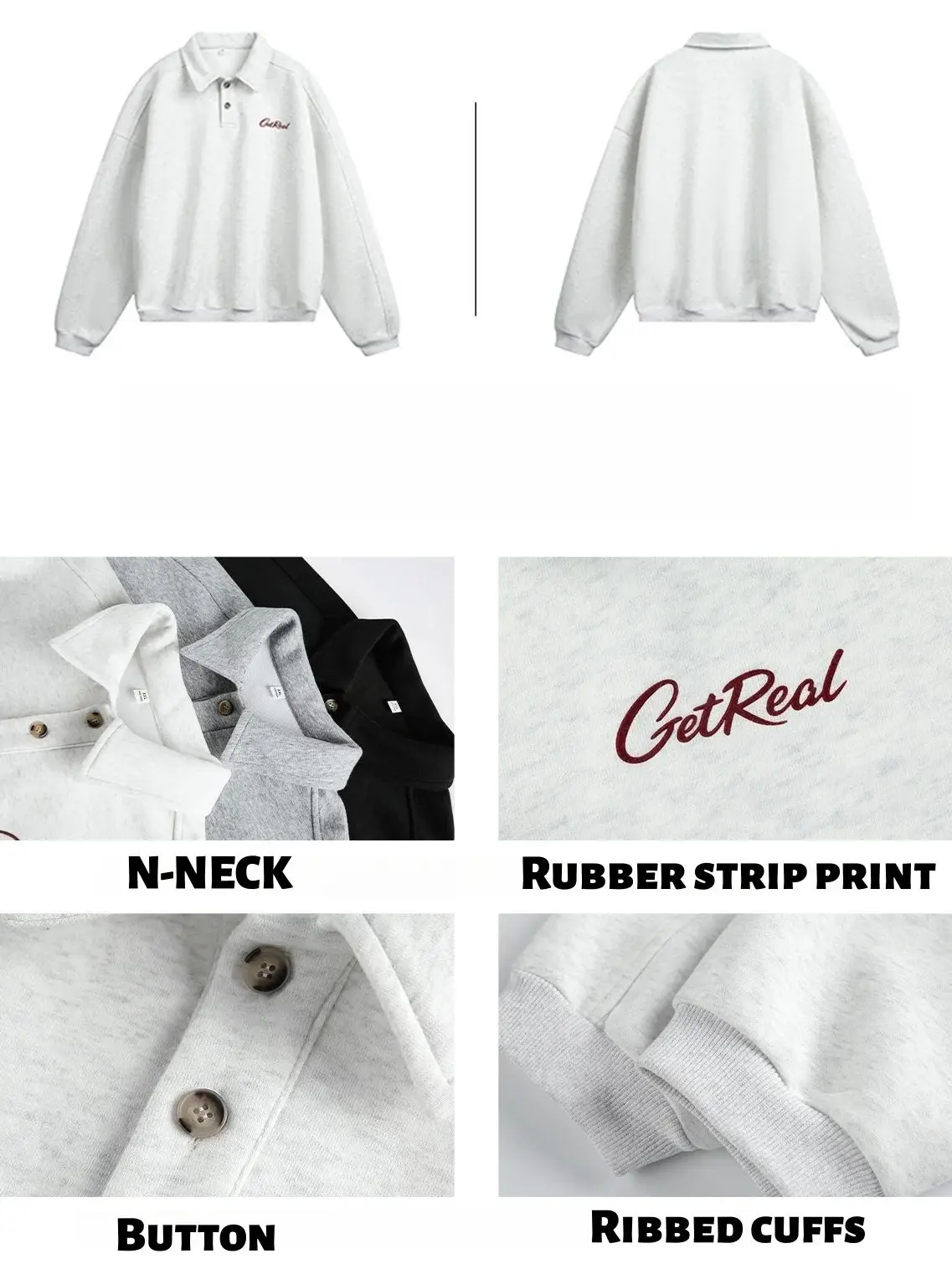 Contrast-Color Letter Print Collared Hoodie Men's Polo Pullover Vintage Top Jacket Oversized
