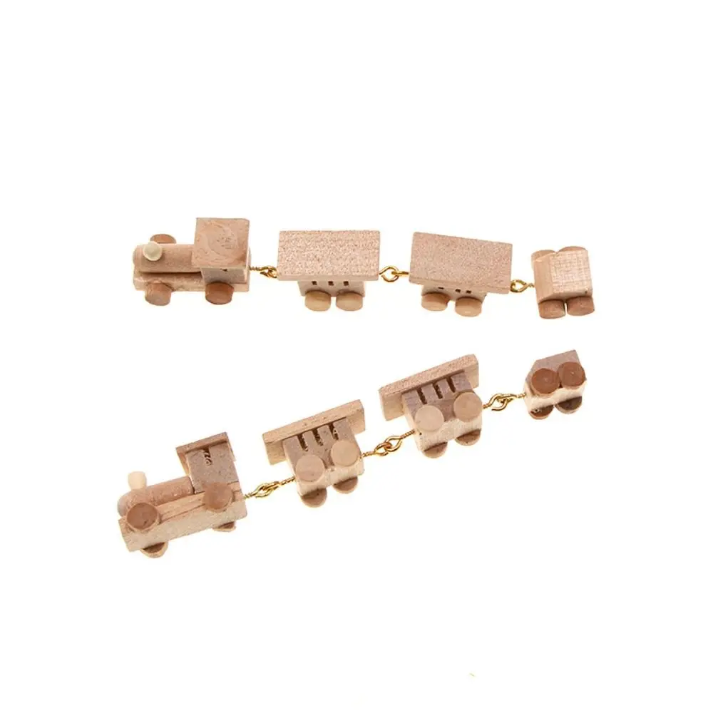 Childrens Toy Gift Wooden Dollhouse Mini Train Ornaments Funny DIY Photo Prop Color Dollhouse DIY Accessories Girls