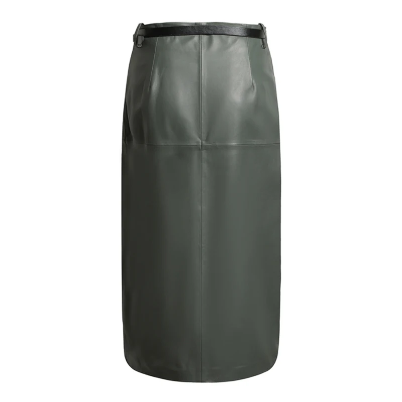 Genuine Leather Skirt for Women Autumn Winter Commuting Style High Waist H-Shaped Front Split Straight Sheepskin Slim Suit Skirt