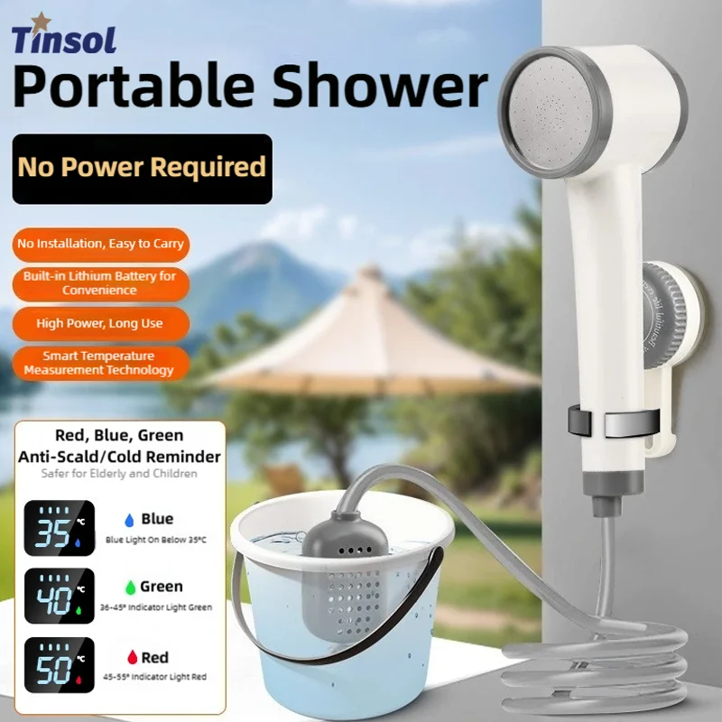TINSOL Portable Outdoor Shower Wireless Rechargeable Mobile Shower LED Temperature Display Camping Car Travel Fishing Essential
