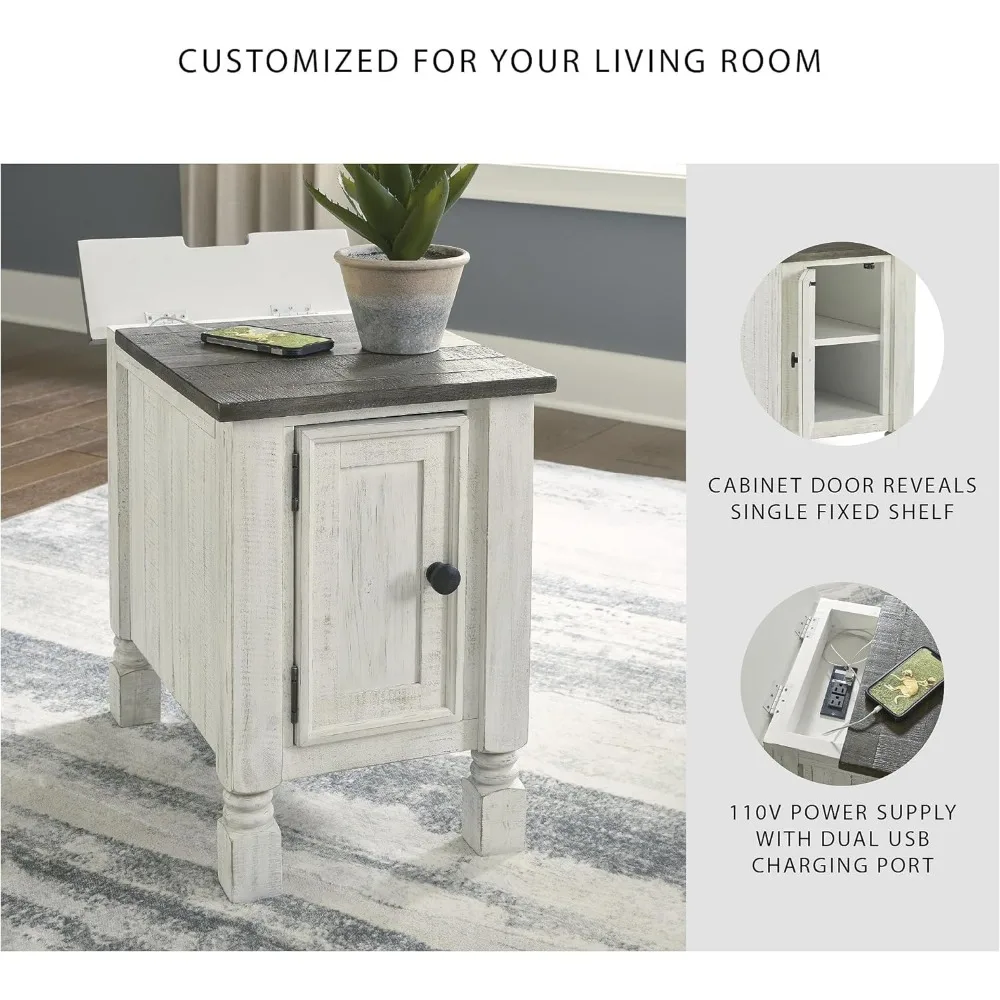 طاولة جانبية لكرسي الريف على الطراز الفرنسي من أشلي هافالانس باللون الأبيض والرمادي