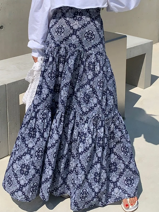 Chique cintura alta a linha saia fena padrão geométrico design verão vintage estilo étnico meia crimento saia moda fem...