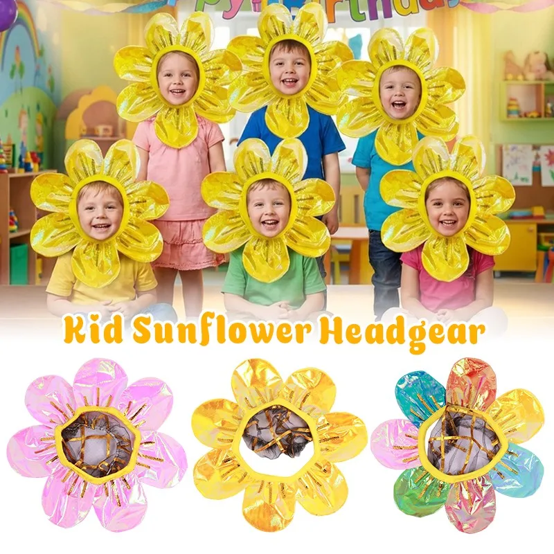 Kids Adults Sunflower Head Piece Children's Day Dance Performance Costume Cute Headband Stage Hair Decoration Cosplay Accessorie