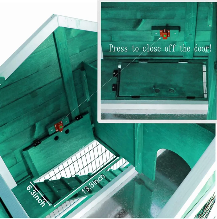 قفص المنزل في الهواء الطلق قفص خنزير غينيا على عجلات الأرنب قفص الحيوانات الأليفة أرنب قفص خشبي مع صينية قابلة للسحب حظيرة الدجاج سقف مقاوم للماء #5