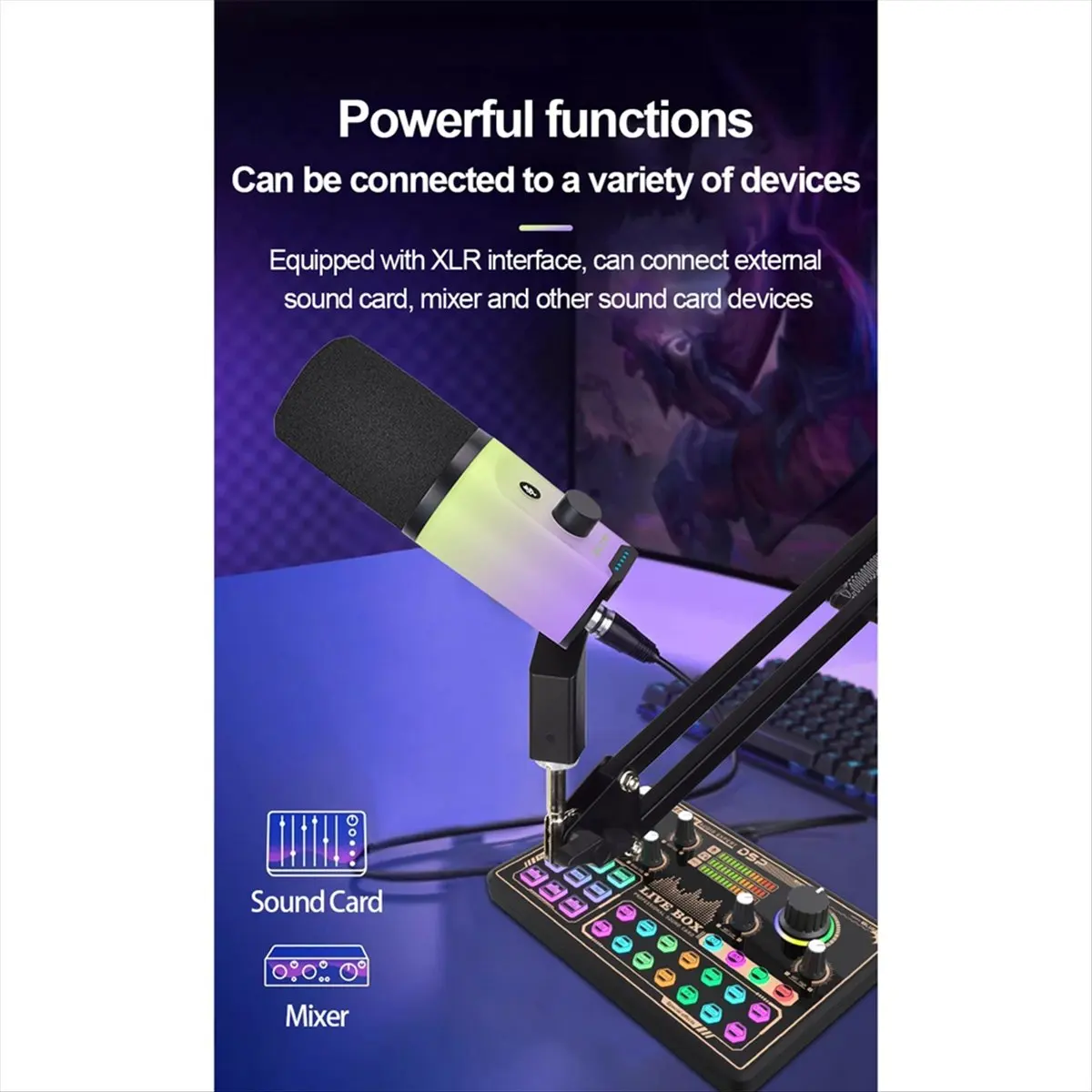 Dual Mode XLR/USB Dynamic Microphone with Headphone Jack/RGB/Arm Stand for Podcasting Recording Gaming Live Streaming