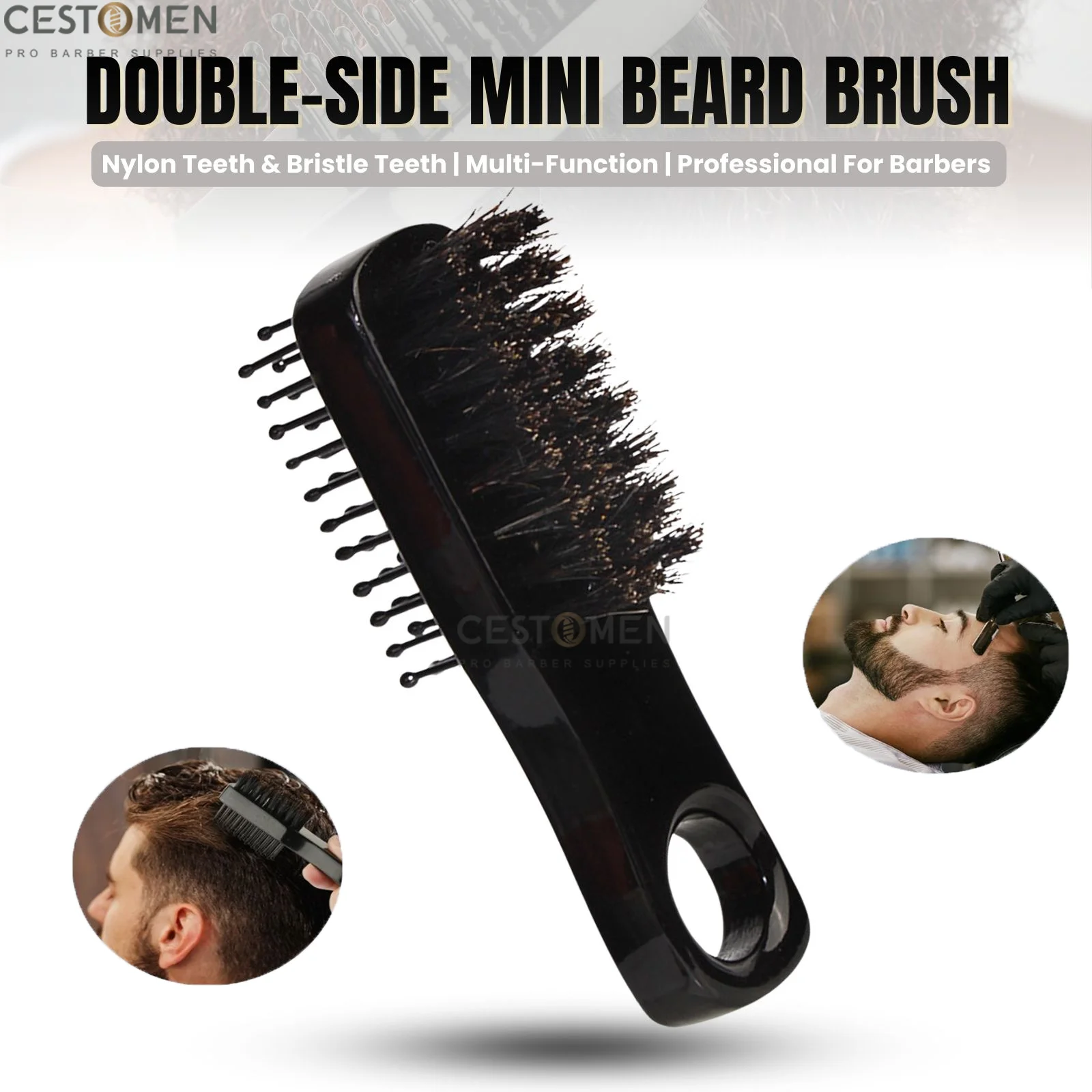 

NEW Mini Double Sided Boar Bristle Beard Brush Men's Hair Cutting Styling Brush Cleaning Hairbrush For Fade Trimmer Salon Tools