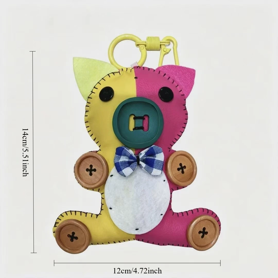 Handmade PU Leather Stitched Pig Keychain Bag Charm Pendant Trendy Daily Wear Accessory Unique Decor Gift for Bag Backpack