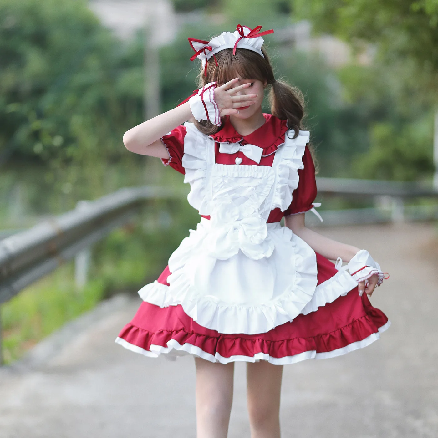 Sexy rosa Lolita Kleid japanische schöne Mädchen Kostüm Anime Französisch Dienst mädchen Schürze Babydoll Kleid Uniform Halloween Cosplay Anzug