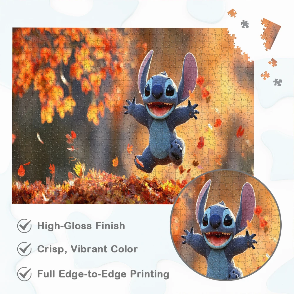 Stitch Disney Holzpuzzle, Herbstblätter, lustiges Familienspiel für Kinder und Erwachsene, leuchtendes Orange und rotes Laubspiel, Spielzeug, Hobbys